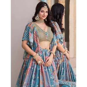 Ensemble Lehenga Choli en Chinon brodé Dori bleu ciel royal avec dupatta - Product Image 6