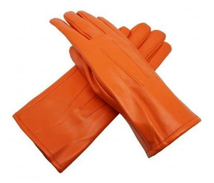 Gants de conduite en cuir de mouton orange brillant, longueur poignet, design sportif, respirants, non doublés, confortables - Product Image 4