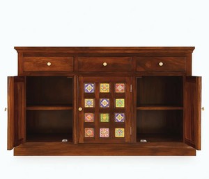 Wholesale Solid Wood Ceramic Tile <b>Sideboard</b> Vintage Indian Buffet Cabinet Hand Painted Tile Credenza | Pindel Handicraft - Product Image 3