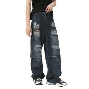 Wholesale Affordable Price <b>Men's</b> Distressed Trouser Side Black Panels Stacked <b>Jeans</b> Pants High Quality <b>Men's</b> Distressed Trouser - Product Image 5