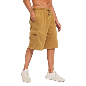 Pantalones Cortos Cargo Bermuda para Hombre, Estilo Urbano, Color Sólido, Tejido de Punto, Cintura Media, Cierre Elástico, Transpirables, de Secado Rápido, con Bolsillos - Product Image 1