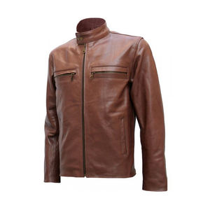 Blouson en cuir de moto pour homme, coupe classique, imperméable, avec fermeture éclair et impression gaufrée personnalisée, style streetwear hiver - Product Image 5