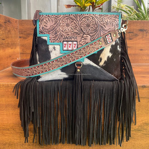 2024 Offre Spéciale main usiné en cuir sac à bandoulière et outillé à la main dames RFID blocage portefeuille à la mode peau de vache pochette femmes ensembles - Product Image 2