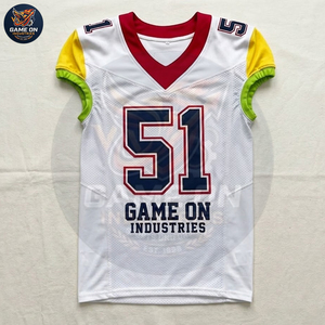 Custom Sublimated White American Football Uniform Set Breathable Mesh V-Neck Football Jersey and Pants Team Sportswear Apparel - Product Image 2