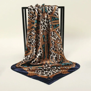 90cm Chain Colored Square Scarf for Women Silk Scarves for Fashion Trendy Leopard Print Headscarf Shawl Scarf - Product Image 4