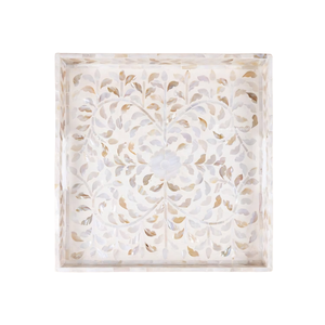 ถาดฝังมุกเปลือกหอยทรงสี่เหลี่ยม, ถาดเสิร์ฟตกแต่งลายโมเสกเปลือกหอย, ถาดจัดระเบียบข้างเตียงและของตกแต่งโต๊ะ - Product Image 1