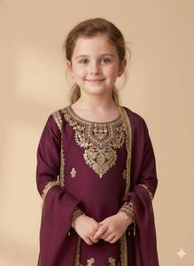 Costume pakistanais brodé marron pour filles, tenue de mariage Eid, 3 pièces, salwar kameez avec dupatta - Product Image 2