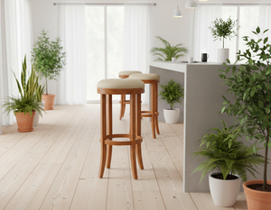 Taburete de Bar Redondo Moderno de Madera de Caucho con Diseño Completamente Redondo, Duradero y Fácil de Limpiar, Muebles para Sala de Estar - Product Image 3