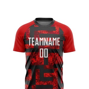 เสื้อฟุตบอลผู้ชายแบบกำหนดเอง สีแดงดำ พิมพ์ลายแบบซับลิเมชั่น โพลีเอสเตอร์ดูดซับความชื้น ชุดยูนิฟอร์ม ชื่อทีม เบอร์ แขนสั้น คอกลม - Product Image 4