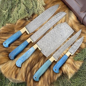 Handmade 67-Layer Damascus Steel Five-Piece Kitchen Chef <b>Knife</b> <b>Set</b> Ambidextrous Blue Resin Handles Durable Eco-Friendly <b>Knife</b> - Product Image 1