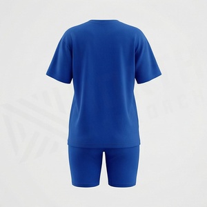 Conjunto Deportivo de 2 Piezas Azul para Mujer, Camiseta de Manga Corta y Pantalones Cortos por Encima de la Rodilla, Cuello Redondo, Secado Rápido, Tejido de Punto, Corte Regular - Product Image 2
