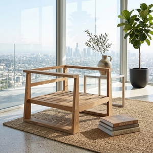 Modern Solid <b>Wood</b> Single <b>Sofa</b> Elegant Open Slatted <b>Frame</b> Wooden Lounge Armchair <b>For</b> Rustic Living Room Setup Art Design Pure Art - Product Image 5