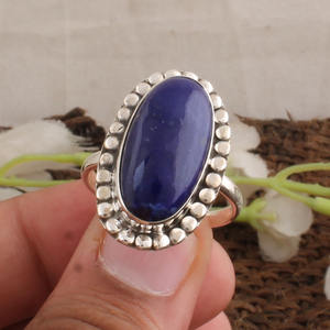 Natural <b>Lapis</b> <b>Lazuli</b> 925 Sterling Silver Dotted Beaded Band Blue Gemstone Wedding Classic Women's Vintage <b>Ring</b> Wholesale Jewelry - Product Image 2