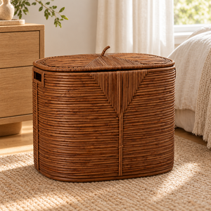 Panier à linge ovale en rotin naturel personnalisé avec couvercle, anti-poussière, résistant à l'eau, organiseur de vêtements, bac de rangement pour salon - Product Image 5