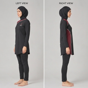 Traje de Baño Nuevo para Mujer, Modesto, de Manga Larga, Deportivo, Burkini, Corte Alto, Estampado, Logotipo Frontal, Spandex/Poliéster, Burkini Islámico para Playa - Product Image 5
