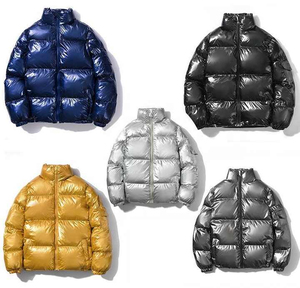 Men's Solid Color Puffer <b>Jacket</b> Windproof Zipper Closure Casual Winter Style Stand Collar Regular Fit Thick Polyester Shell - Product Image 1
