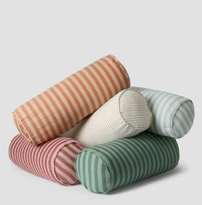 Fundas de Cojín Ovaladas a Rayas de Algodón y Lino, Lavables, Decorativas para el Hogar, Fundas de Almohada Redondas a Rayas 100% Algodón Tejido - Product Image 1