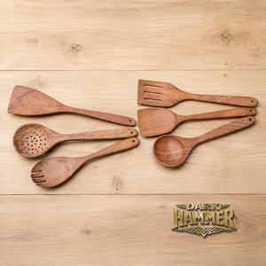 Juego de utensilios de cocina de madera natural de 6 piezas, juego de cubiertos rústicos hechos a mano con espátula, cucharas, espátula ranurada y - Product Image 2