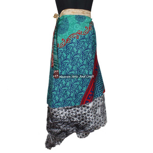 Reversible Vintage Silk Magic 38 Inch Length <b>Wrap</b> <b>Skirt</b> Halter Tube Dress 2 Layer Reversible Magic Silk Saris <b>Wrap</b> Long <b>Skirt</b> - Product Image 4