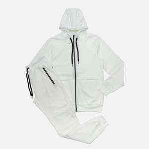 Off <b>white</b> Color Winter Fleece Casual Full-zip Hoodie Sweatshirt And Drawstring <b>Joggers</b> Men's Tech Fleece Tracksuit - Product Image 1