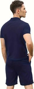 Conjunto de dos piezas para hombre, camisa polo con cremallera de color sólido informal de verano y pantalones cortos, conjunto de dos piezas de poliéster transpirable de punto. - Product Image 4