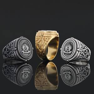 Bague Maçonnique BOJ 028 Personnalisée en Argent et Diamant, Bague de Diplôme Universitaire Unisexe, Cadeau pour Fêtes et Occasions Spéciales, Prix Bas - Product Image 1