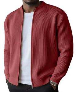 Blouson bomber côtelé en maille pour homme, à capuche, respirant, avec fermeture éclair, décontracté, pour l'automne, coupe classique, couleur unie, en toile - Product Image 4