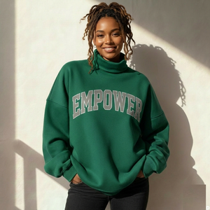 Oversized <b>Women</b> Turtleneck Terry Long Pullover Casual Autumn Relaxed Loose Fit Custom Printed Eco-Friendly Front Logo Street - Product Image 3