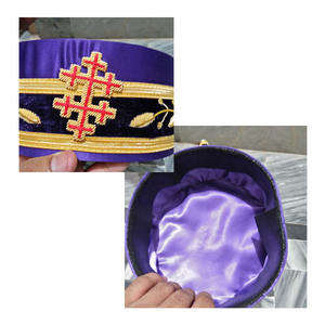 Gorra de la Corona del Consejo de Maestros Ilustres Reales y Selectos Masónicos, de Seda Morada con Terciopelo Amarillo y Trenza Dorada - Product Image 5