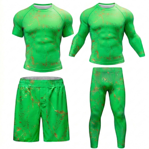 MMA Short Sleeve Rash Guard with Shorts and Full Sleeve Rash Guard with Leggings Breathable Quick Dry Compression Training Set - Product Image 2
