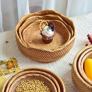 Ensemble de 3 plateaux de service ronds en rotin naturel tissé à la main, 20, 23, 28 cm, paniers de rangement pour fruits et pain pour la table de cuisine - Product Image 3