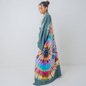 Robe de soirée moderne chaude détendue col en V profond faite à la main Tie Dye Trendy Summer Resort Wear Robe de soirée Boho Beach Kaftan Kimono Robe - Product Image 3