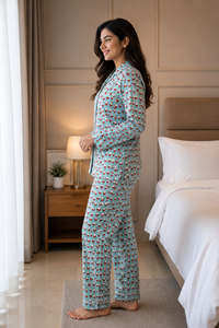 Conjunto de pijama de algodón para mujer con estampado de Papá Noel, transpirable, para estar en casa, moderno, de dos piezas, colección de moda para dormir, ODM - Product Image 3