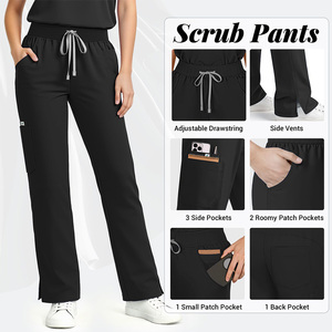 Women Custom Branding <b>Scrub</b> <b>Set</b> Black Sleeveless Top With Pants Hospital Uniform Medical Workwear Polyester Woven Fabric - Product Image 3