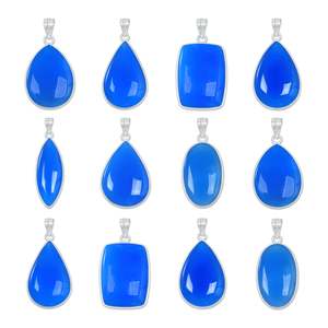 จี้ห้อยคอวินเทจสีฟ้าคาลซิโดนี ทำด้วยมือ ชุบเงิน ทองเหลือง ขายส่ง อัญมณีคริสตัล ของขวัญ - Product Image 3