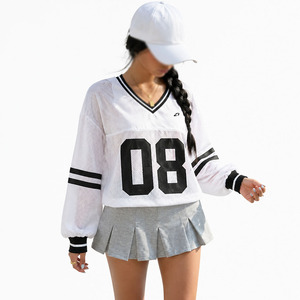 Maillot de football américain pour femme, style sportif, col en V, coupe courte en maille, manches courtes, coupe ample, personnalisable pour équipe - Product Image 5