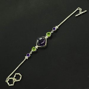 Nouveau bracelet classique en argent sterling 925 avec pierres précieuses améthyste et péridot, design géométrique pour femmes, à porter au quotidien, bijoux raffinés - Product Image 4