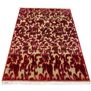 พรมไหมเปอร์เซียลายดามัสก์ถักมือ ลายดอกไม้หรูหราแบบอาหรับสีแดงและสีทอง - Product Image 6