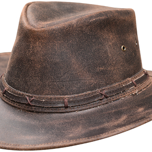 Chapeaux de cowboy en cuir marron personnalisés OEM pour hommes et femmes, style ranch américain, mode premium, chapeaux de plage australiens - Product Image 4