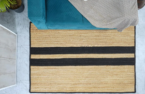 Natural and Black Double Border Jute Area <b>Rug</b>. Jute Carpet For Decorative Home, Resort, Hotel, Handmade In Vietnam, Nhat MInh - Product Image 3