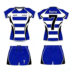 Ensemble de maillot de football américain à manches longues pour homme, style walesien, rayé bleu et blanc, imprimé, respirant, numéro 7, 100% coton - Product Image 6