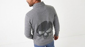 <b>Men's</b> Gray Quarter Zip Sweatshirt With <b>Skull</b> Print And Logo Front Casual Fit Regular Sleeve French Terry Fabric <b>Men</b> Sweat <b>Shirt</b> - Product Image 4