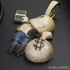 Hip Hop Party Pendant <b>Solid</b> Sterling <b>Silver</b> 925 Yellow Rose White Gold Plated Moissanite Diamond VVS/VS EF Dollar Bag <b>Necklace</b> - Product Image 4
