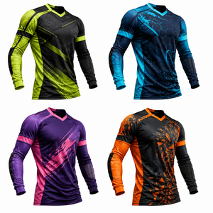 Maillot de gardien de but pour homme, violet et turquoise, à imprimé géométrique sublimé, avec protections coudières en mousse et évacuation de l'humidité - Product Image 6