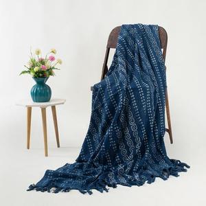 Manta de tiro de algodón azul índigo de lujo, ecológica y suave, cómoda para decoración del hogar, venta al por mayor para sofá de sala de estar - Product Image 3