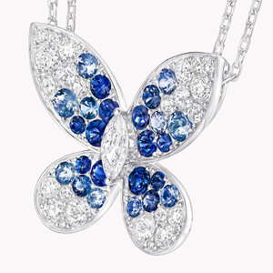 Collar con Colgante de Mariposa para Mujer, Plata 925, Bañado en Rodio, Zafiro Redondo con Corte Brillante, Cadena de Caja, Lujoso, para Uso Diario - Product Image 2