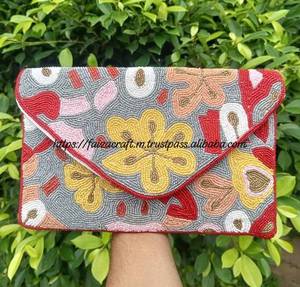 Handmade Embroidered Beaded Floral Lightweight Clutch Handbag Rectangular Purse Detachable Gold Chain Strap for Wedding/Evening - Product Image 6