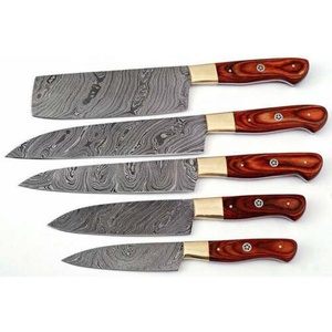 Juego de Cuchillos de Cocina de Damasco Forjados a Mano de 5 Piezas, Juego de Cuchillos Profesionales para Chef con Mango de Madera Roja, OEM, ODM, Venta al Por Mayor - Product Image 5