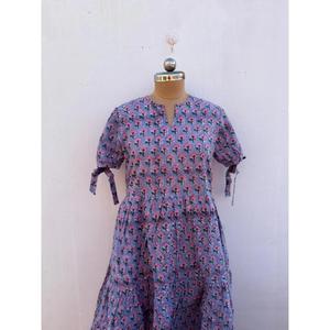 Robe longue décontractée d'été à imprimé floral uni, col halter, manches bouffantes, coupe droite, en coton et fibre de bambou, taille naturelle - Product Image 1