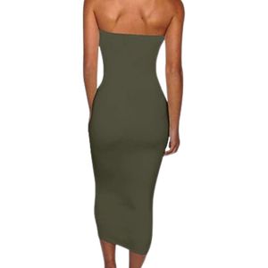 Sleeveless Body Hugging Maxi Dress Strapless Tube Sexy Bodycon <b>Long</b> Dress Olive Green Casual Beach Vacation Sundress - Product Image 2